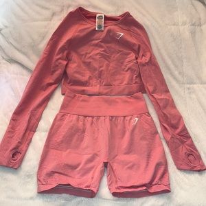 gymshark pink crop top and short set NWOT size L